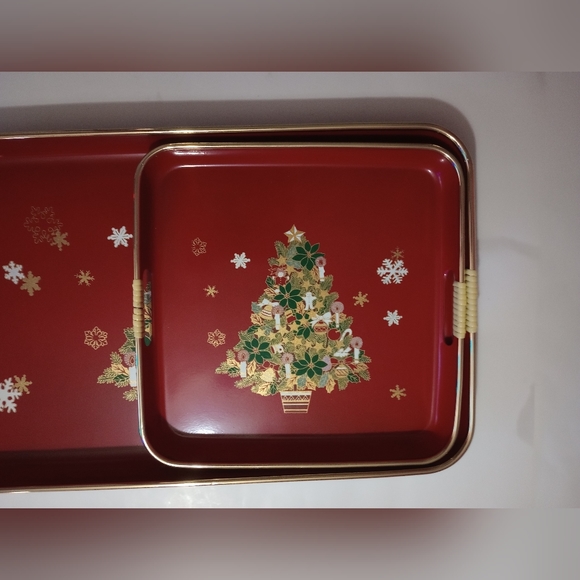 Vintage Lacquer Ware Tray Trio CHRISTMAS Hand decorated Japan 1985 - Picture 3 of 4